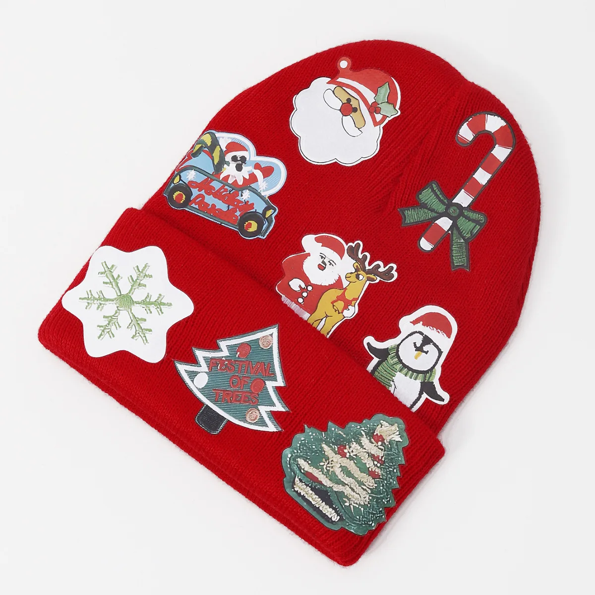 Wholesale Personalized Custom Winter Warm Merry Christmas Santa Acrylic Cuffed Knitted Skull Beanie Hat Cap