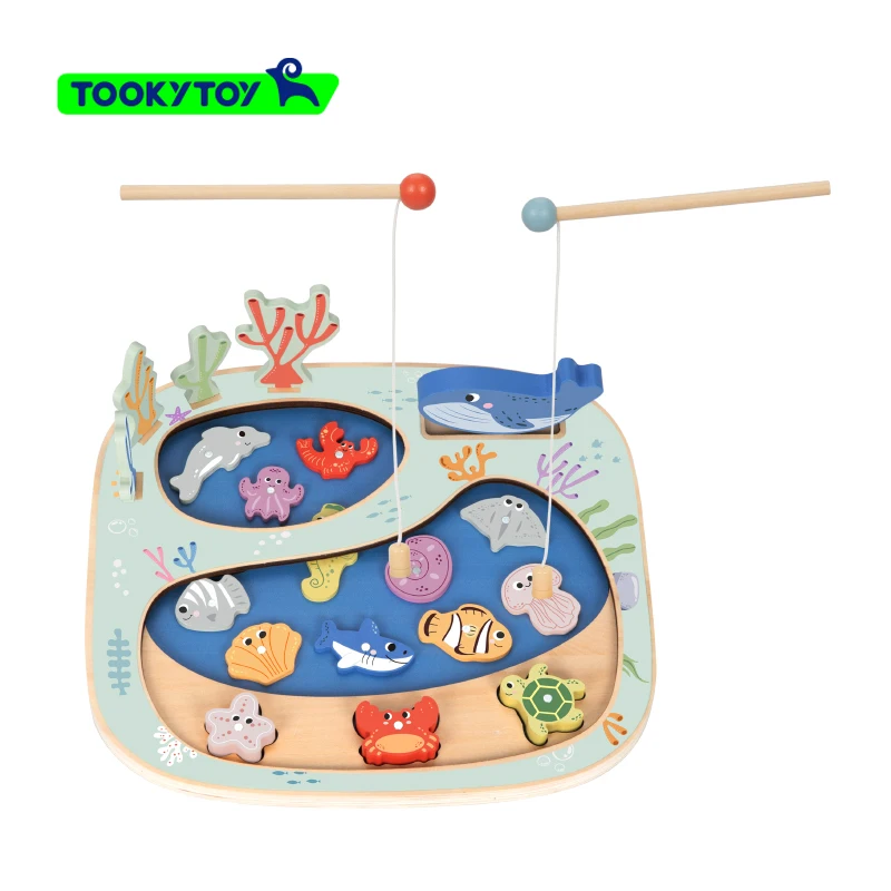 Early Education Marine Animal Cognition Shape Matching Fish Game for Kids Magnetic Wooden Fish Toy