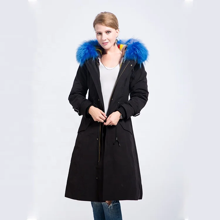 2022 High Quality Winter Warm Women Real Genuine Mink Fur Collar Coat Parka