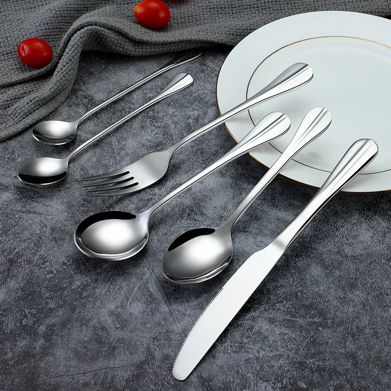 Stainless Steel Manufacture Cutlery Spoon Fork Knife Flatware Set with Wide Thick Handle for Restaurant