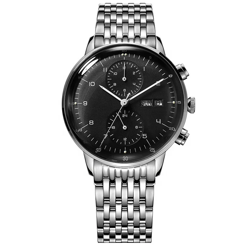 Wholesale Classic Stainless Steel Chronograph Watch Leather Man Watches Top Black Dial Watches Men Wrist