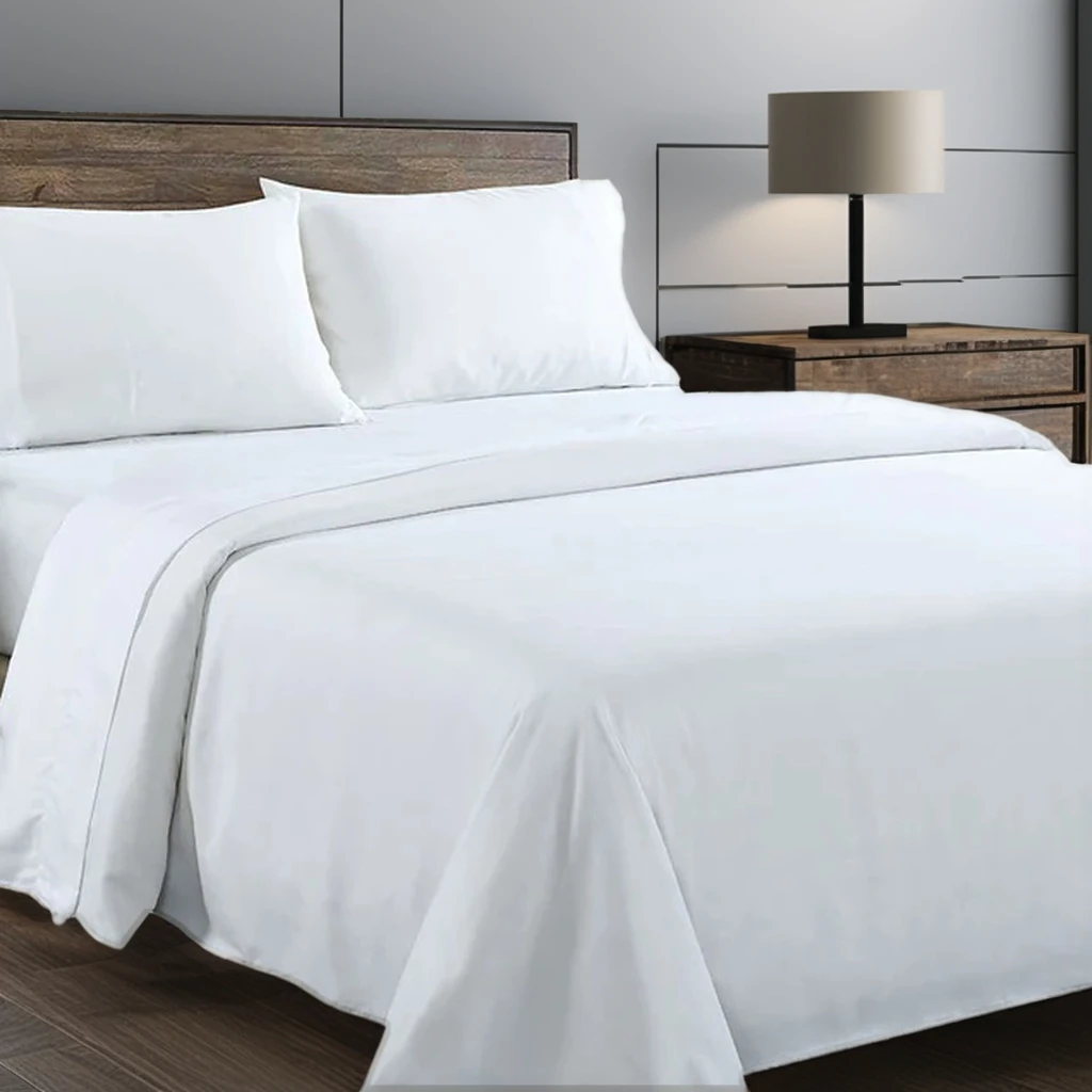 Luxury 300 Thread Count Hotel 100% cotton hospitality white bed sheet queen size for hotel