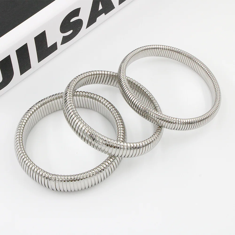 Hot Sells Chunky  Stainless Steel Hip Hop Magnetic Buckle Elastic Band Width Face Bracelet Middle Couple Bracelet For Men