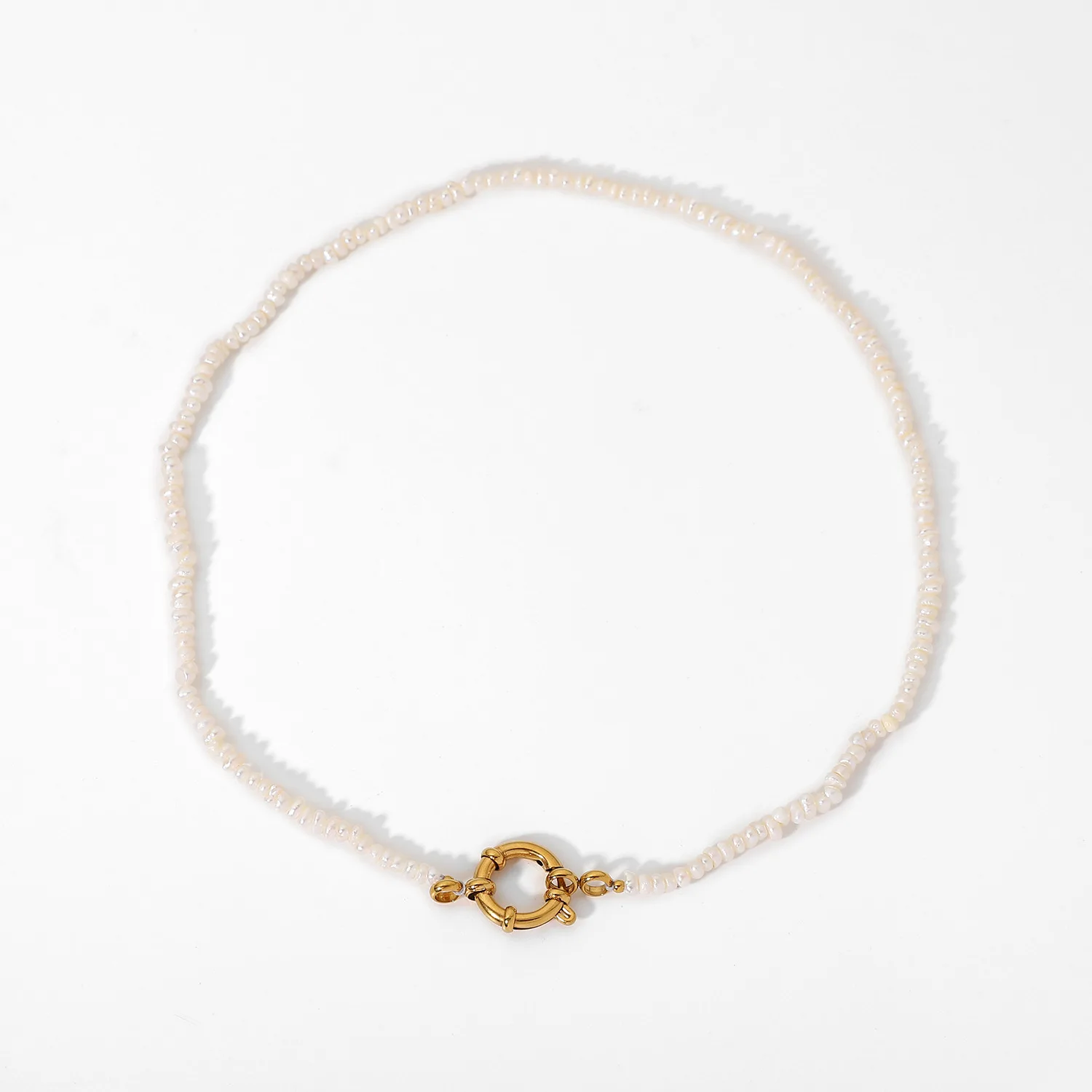 Boho Seed Beaded Pearl Choker Jewelry Round Spring Clasp Sailor Buckle Necklace 18K Gold Stainless Steel Necklaces