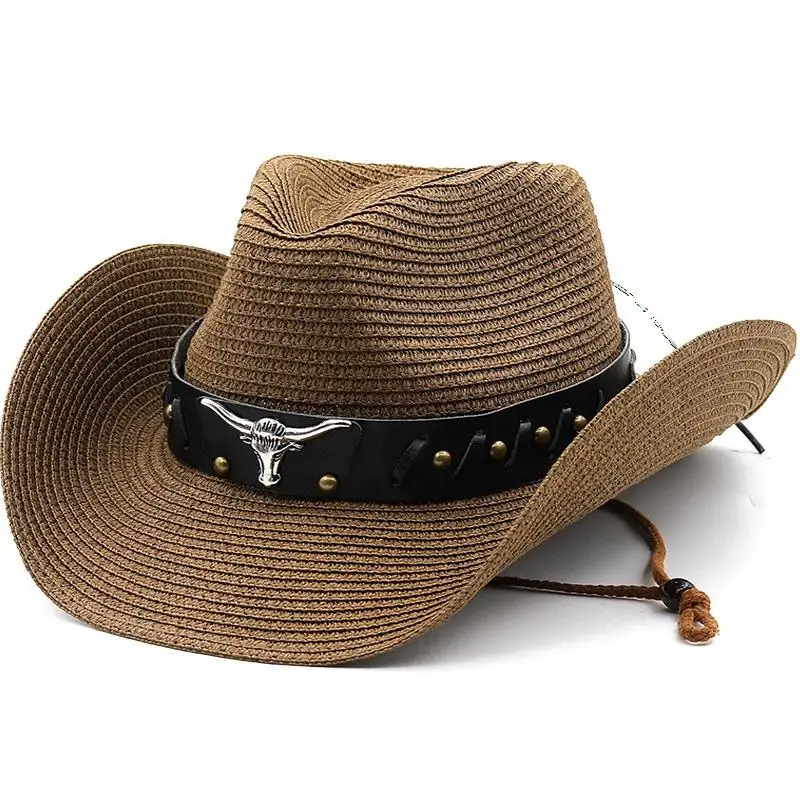 Wholesale Cheap Customized Ribbon Gentlemanly Men Women Straw Paper Cowboy Hats Hot Selling Visor Hat