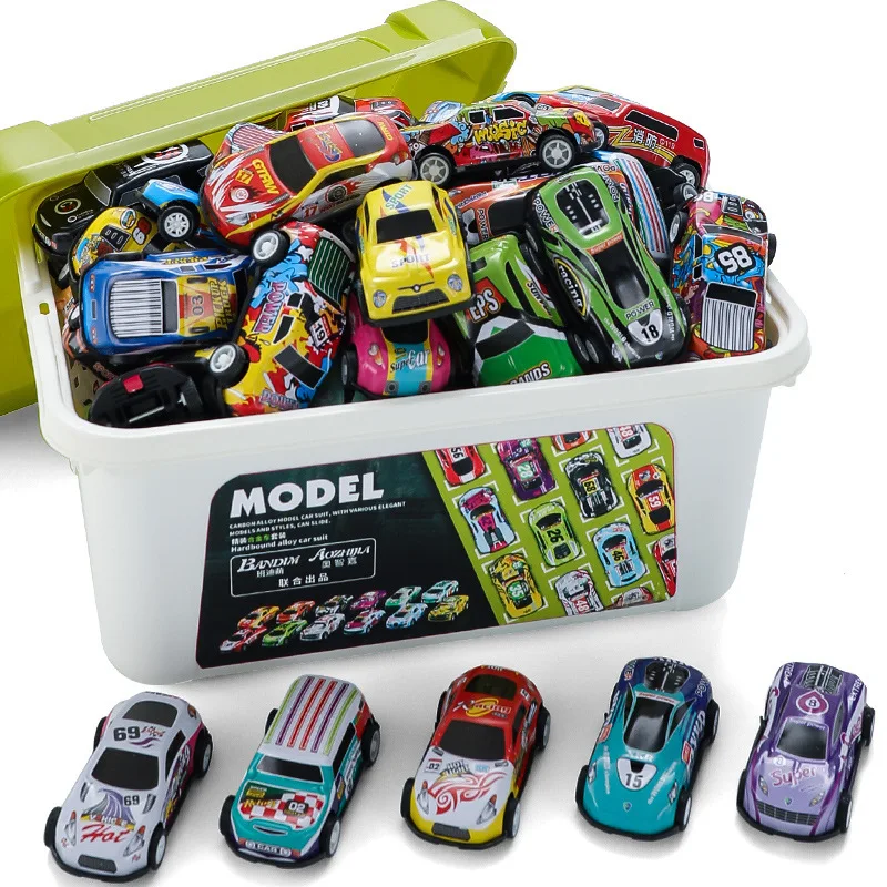 30PCS Alloyracing friction toytin back to the car storage barrel Pull back toy car vehicle metal toy car for boy