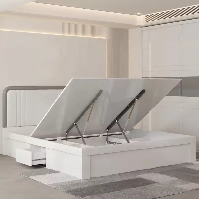 Customized white High Gloss modern bedroom furniture set Queen King Bed Night Cabinet