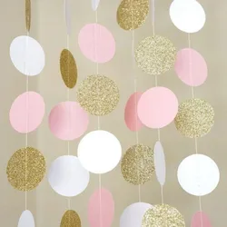 Party Supplies 11 Feet Glitter Gold White Pink Big Paper Hanging Circle Garland