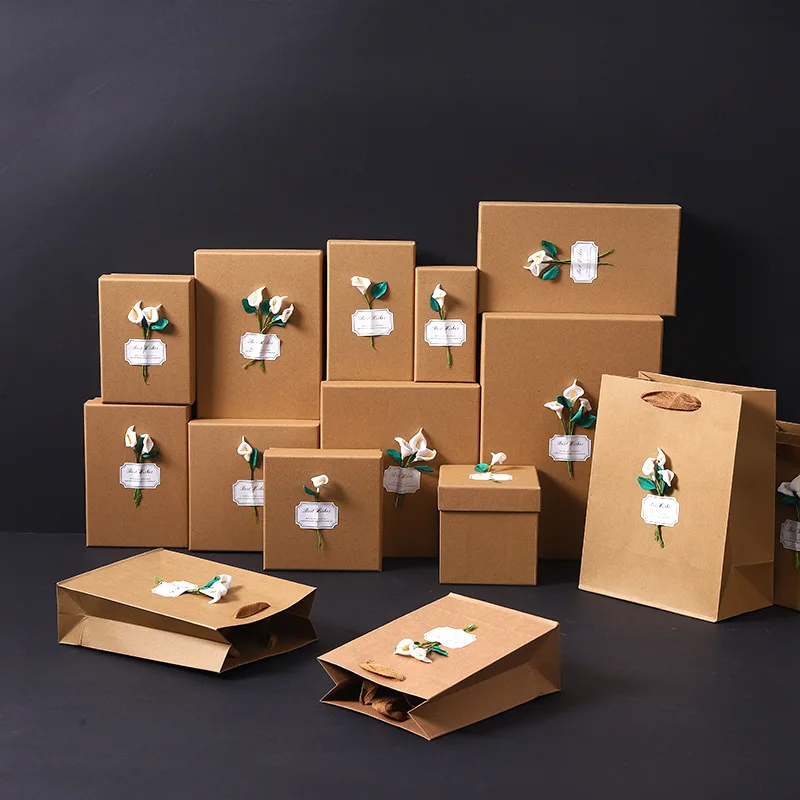 Custom Applique Calla Lily Sunflower Rose Birthday Wedding Gift Packaging Cosmetics Perfume Lipstick Kraft Paper Box