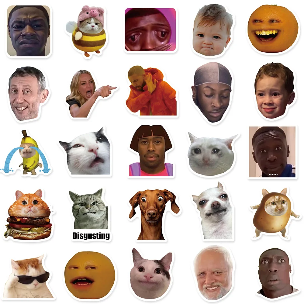 50Pcs Popular Funny Internet Memes Graffiti Stickers For Luggage Laptop Decor Cute Cat Dog Head Sticker