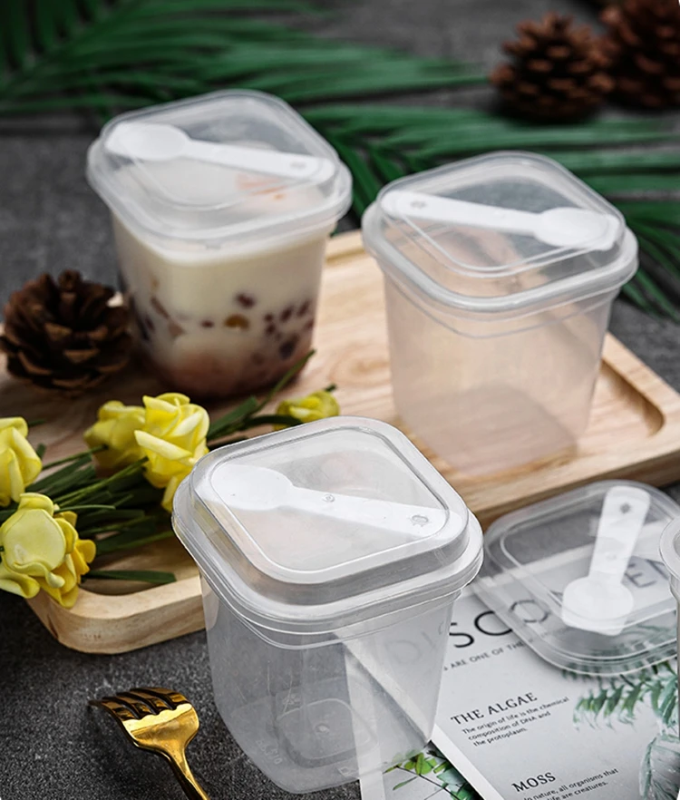 Mini Dessert Cups with Lids and Spoons Square Large Clear Plastic Parfait Appetizer Cup