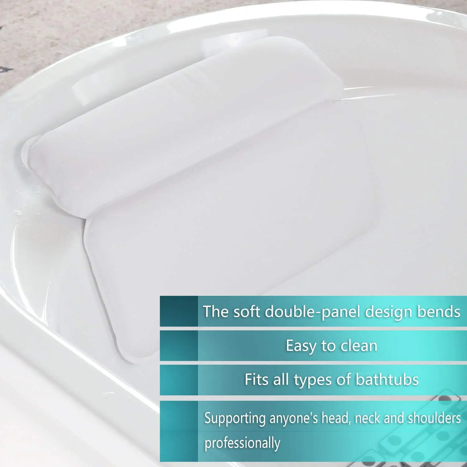 Non-slip Washable Breathable Super Soft SPA Bath Pillow With 7 Extra Strong Suction Cups For Neck Head Support