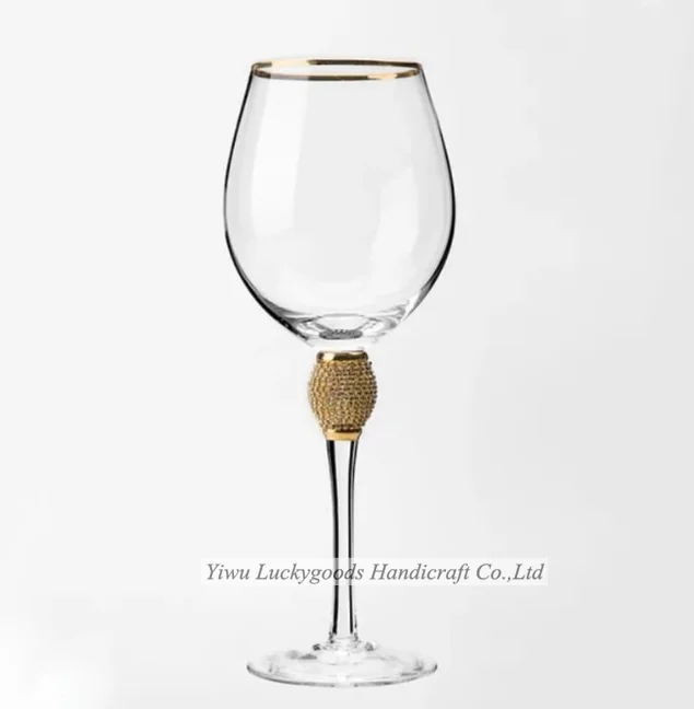LK20191014-17 22cm gold silver rim diamond party wedding use Goblet WineGlass high redwine glasses