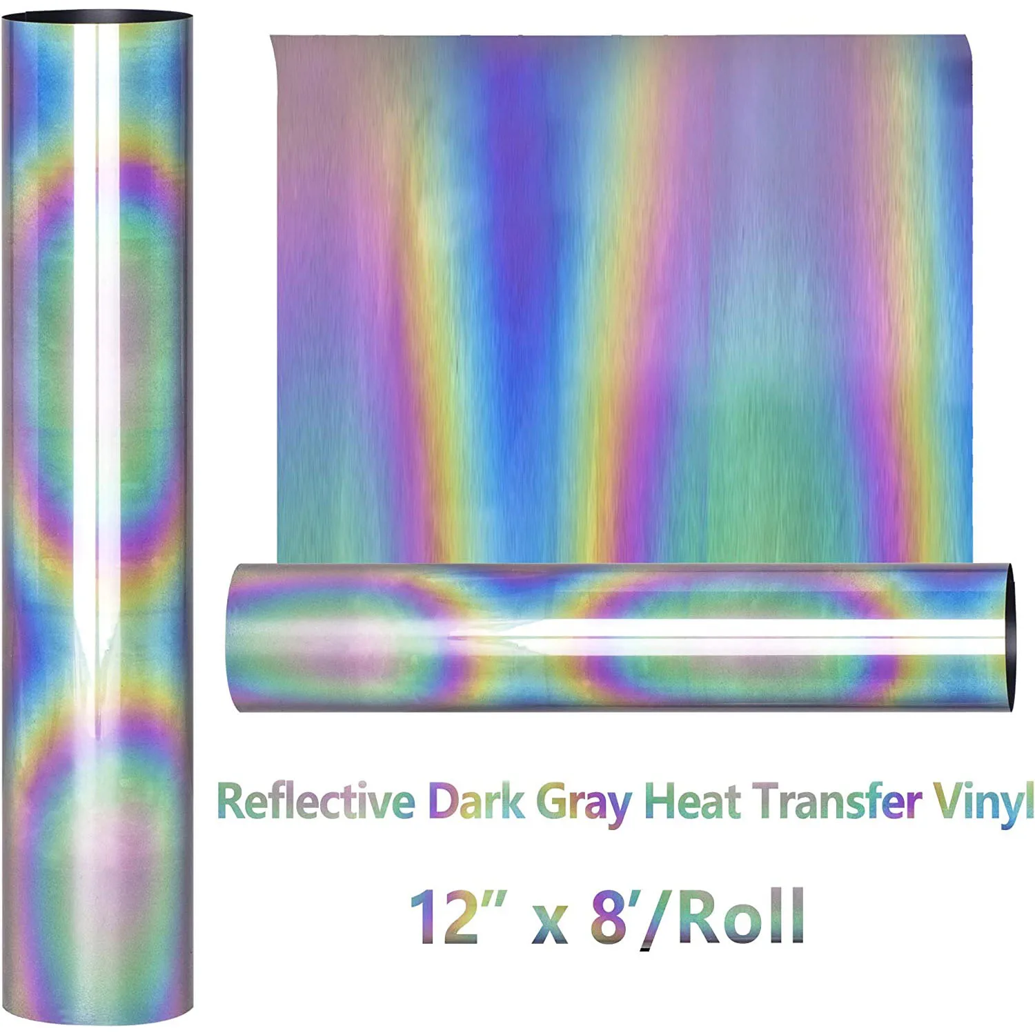 Diylobby 3m Silver Rainbow Color Retro Transparent HTV Vinyl Reflective Heat Transfer Vinyl Film Roll Design For Clothing