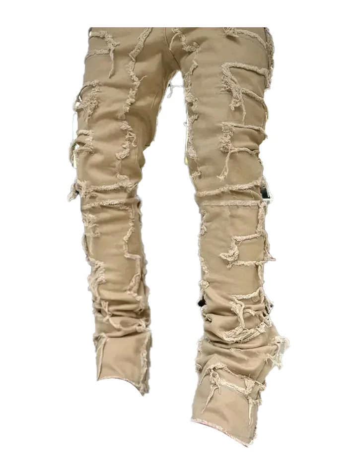 Drop Shipping Mens Denim Pants Plus Size Casual Pattern Ripped Skinny stacked jeans men