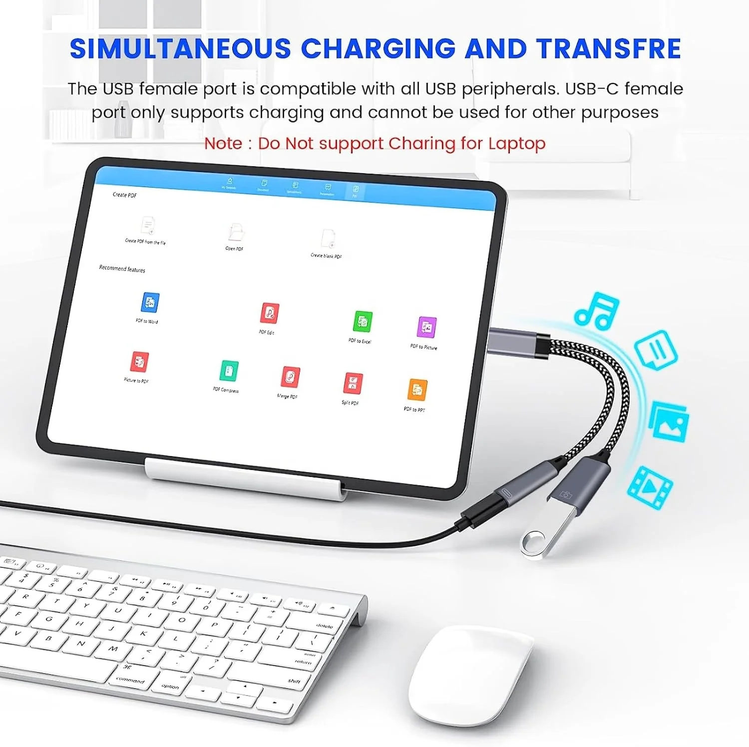 Kitbox USB C to Adapter OTG Cable with 10W Type C Charging Port and USB 3.0 Female 2 in 1 USB C Adapter for Mac,Macbook