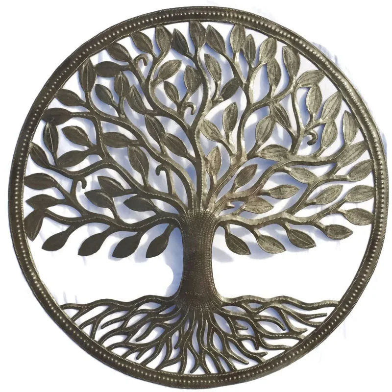 23 Inch Round Metal Sculpture Handmade in Haiti from Recycled Steel Barrels Organic Tree of Life Decorative Wall Hanging Artwork
