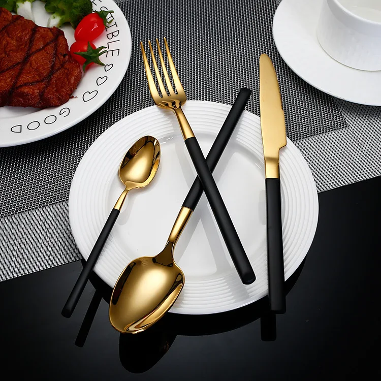 Hot Selling Gold Restaurant Dining Fork Spoon Knife Wedding Silverware Mirror Polish Flatware Stainless Steel Cutlery Set