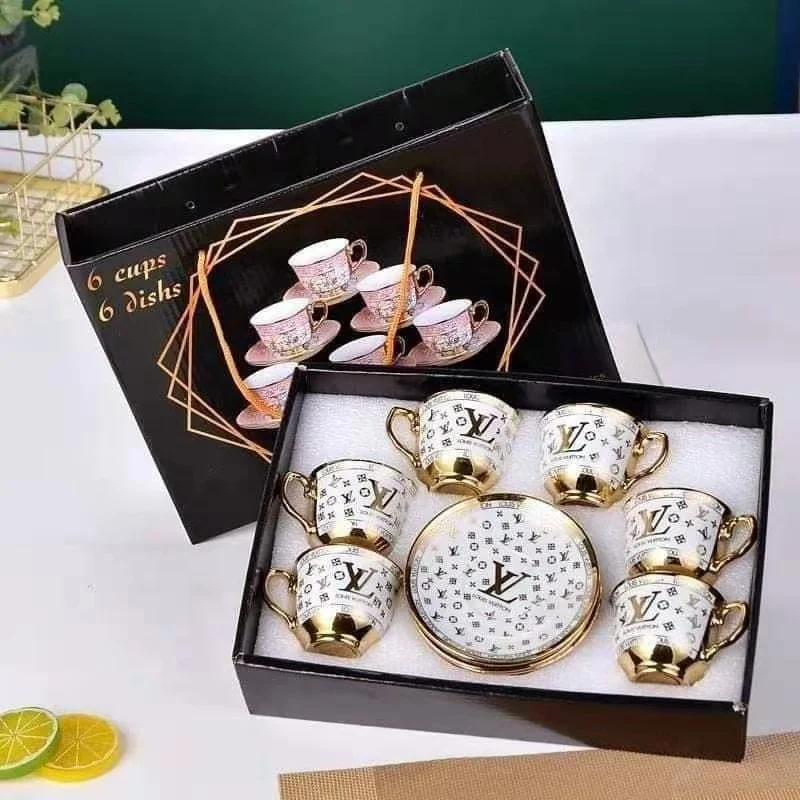 Cheap Promotional Gift Japanese Turkey Arabic Tea Coffee 12PCS Cups Saucers Set Ceramic Mugs Gild Gold