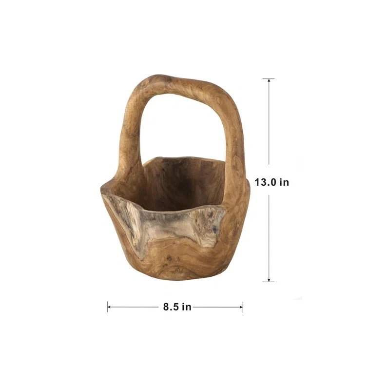 Wholesale Wood Basket    Wood Hand Carved Fruit Basket Root Carved Wood Baskets