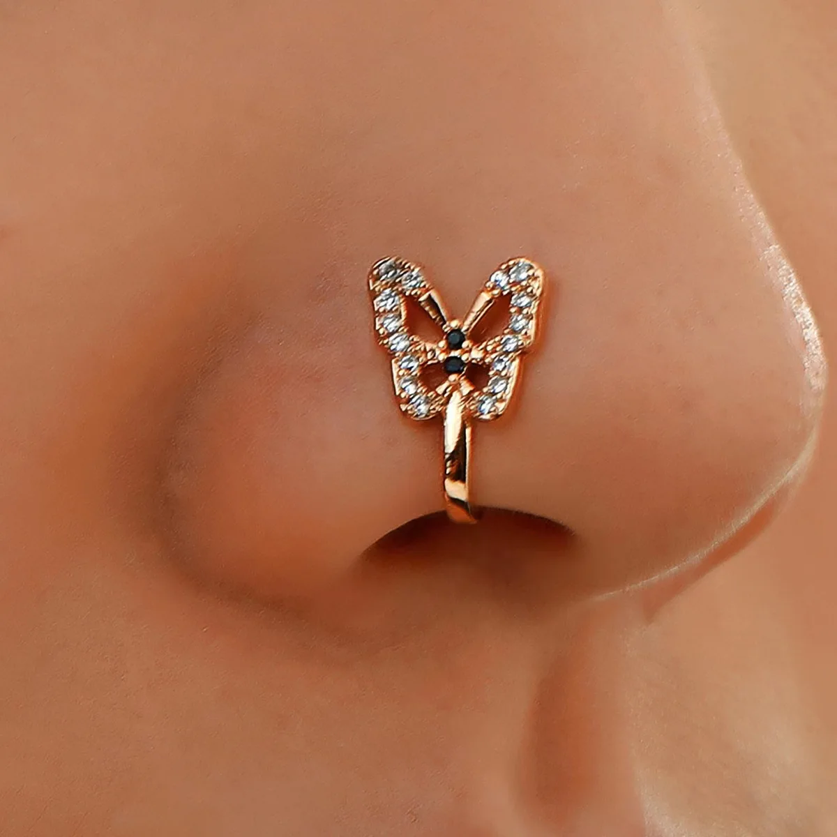 Copper Piercing Nose Ring Butterfly Clip On Nose Ear Clip Cuff Earring For Women Body Jewelry