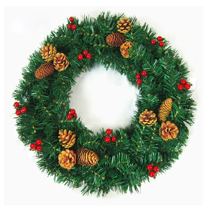
Christmas decoration green PVC wreath 25/30/35/40/45/50cm wreath size customized pine cone wreath 