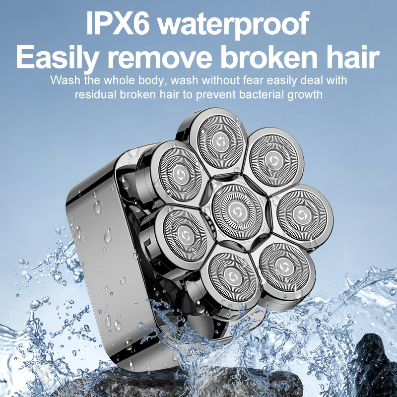 Suttik LK-8188 New 8D 9D IPX6 Waterproof Electric Razor Grooming Kit 8500rpm Type-C Rechargeable Head Shavers for Bald Men