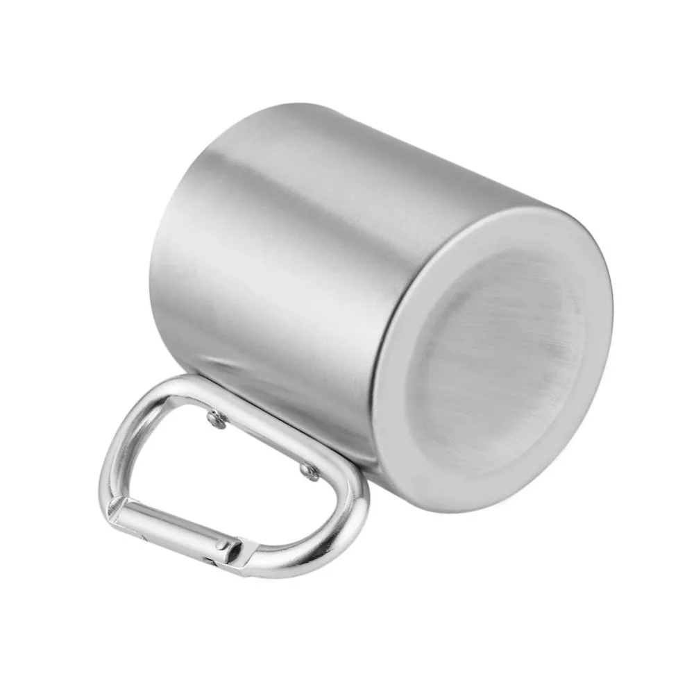 Stainless Steel Coffee Cup Camping Travel Mug Double Wall Mug With Carabiner Hook Handle Tumbler Cups