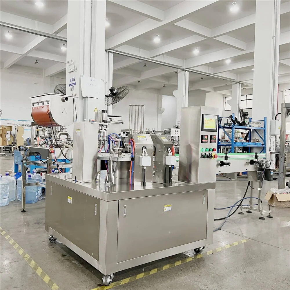 bubble gum filling plastic can filling cup shape external packing filling and sealing machine