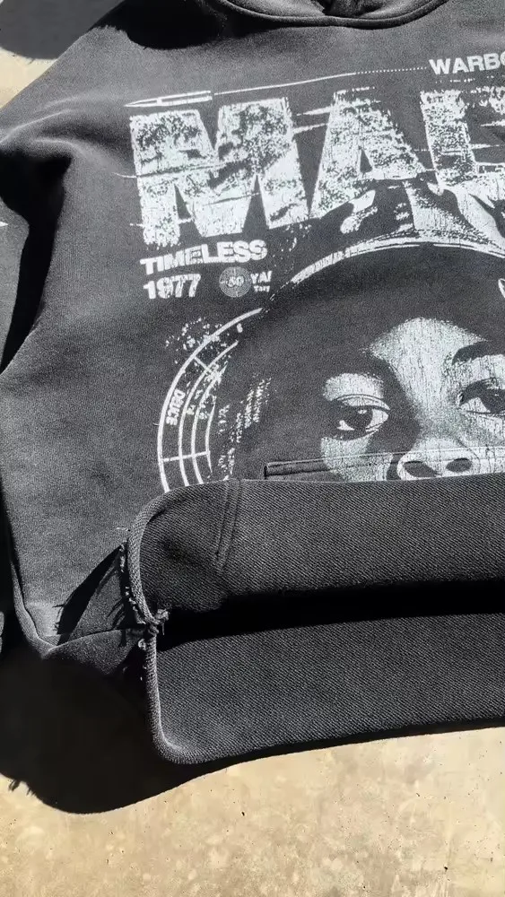Custom cut edge heavyweight cotton terry 420gsm acid washed pullover hoodies no hem thick dtg screen print cropped hoodie men
