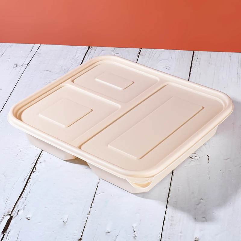 Biodegradable Eco Friendly Food Grade 3 Compartment Disposable Meal Corn Starch Lunch Box Container With Custom Logo
