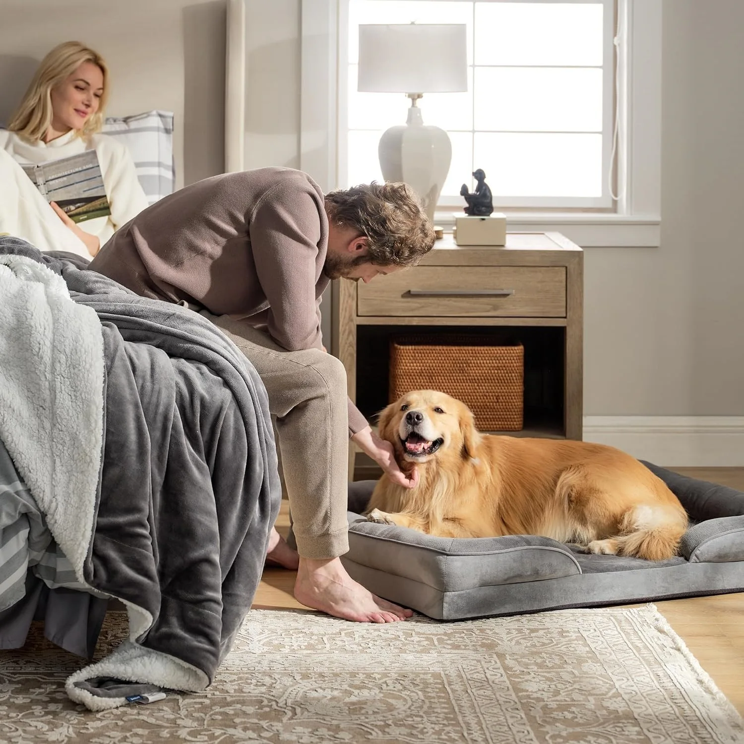 Orthopedic Dog Bed Waterproof Medium Support Foam Pet Dog Sofa Bed Removable Washable Cover Liner Non-Slip Bottom Dog Bed