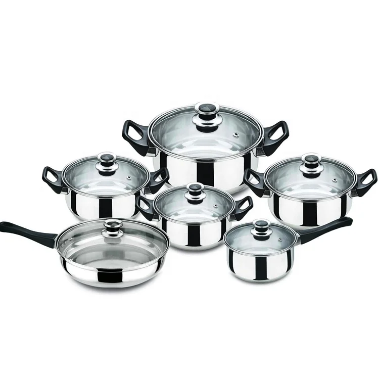 Kitchen 12pcs german cookware set nonstick cooking pot stainless steel cooking pots and pans cookware set with glass lid