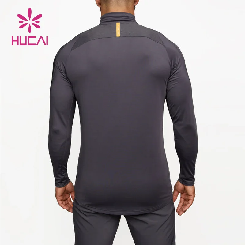 HUCAI Custom logo Training Top Workout men half zip athletic compression long sleeves sports dry fit gym t shirts for men