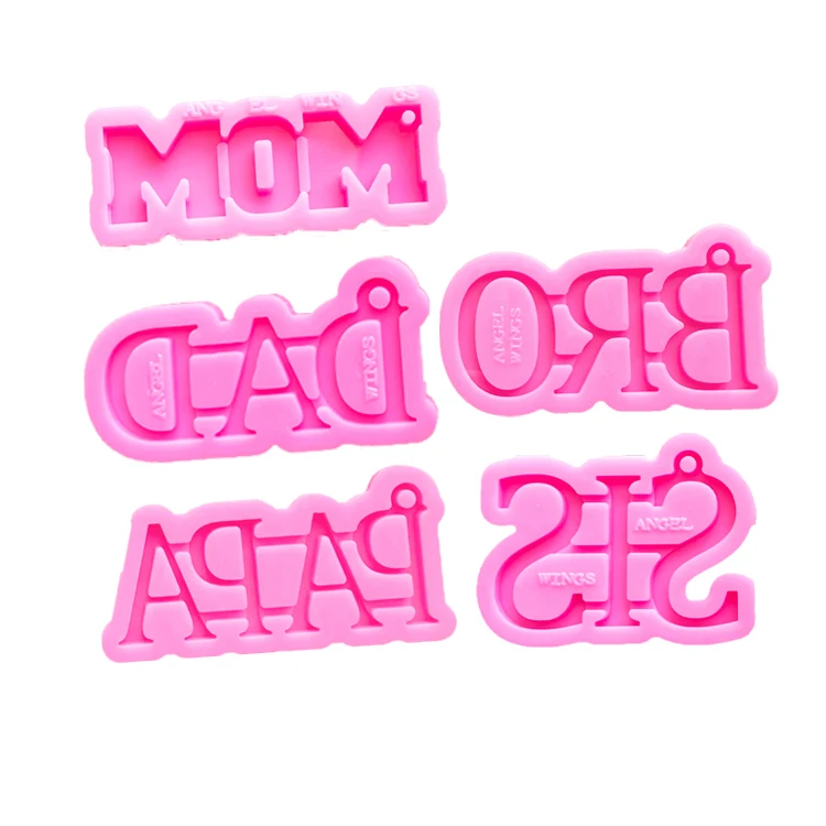 S903 Shiny Silicone  Baby PAPA DAD SIS BRO MOM Letter Keychain mold