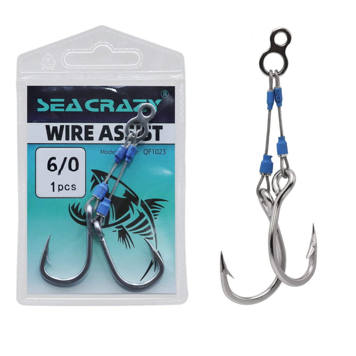 Seacrazy Super High Strength 49 Strands Strong Stainless Steel Wire Stinger Double Assist Hook 4/0~8/0