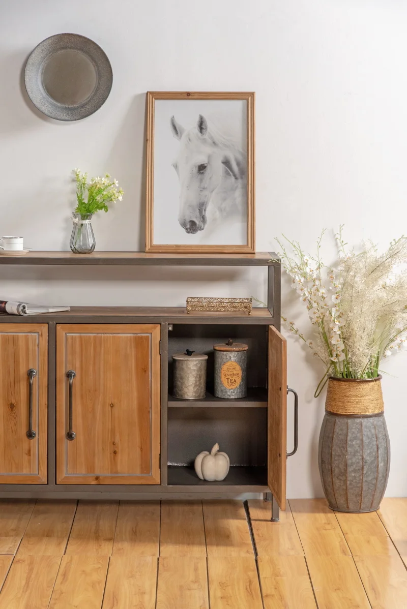 INNOVAHOME industrial three doors wood hallway console cabinet design metal frame wooden antique vintage craft entrance cabinet