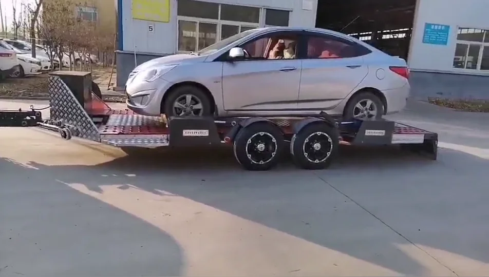 Car hydraulic 3 tonne trailer low bed tilt trailer tandem car trailer with 12000 lbs winch