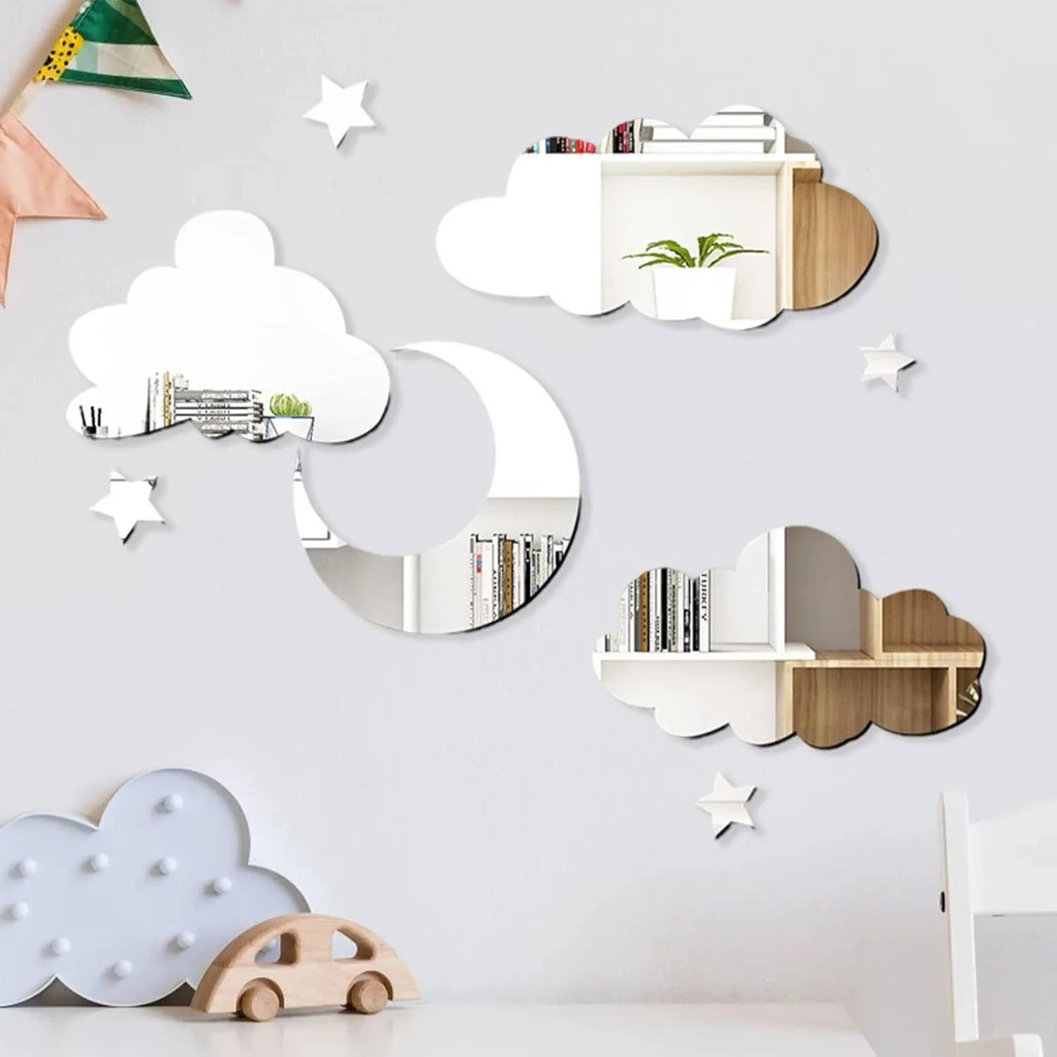 Acrylic Mirror Wall Sticker Moon Star Nebula Art Decal Garden Supplies Decoration with Sticky Wall Art Wall Art