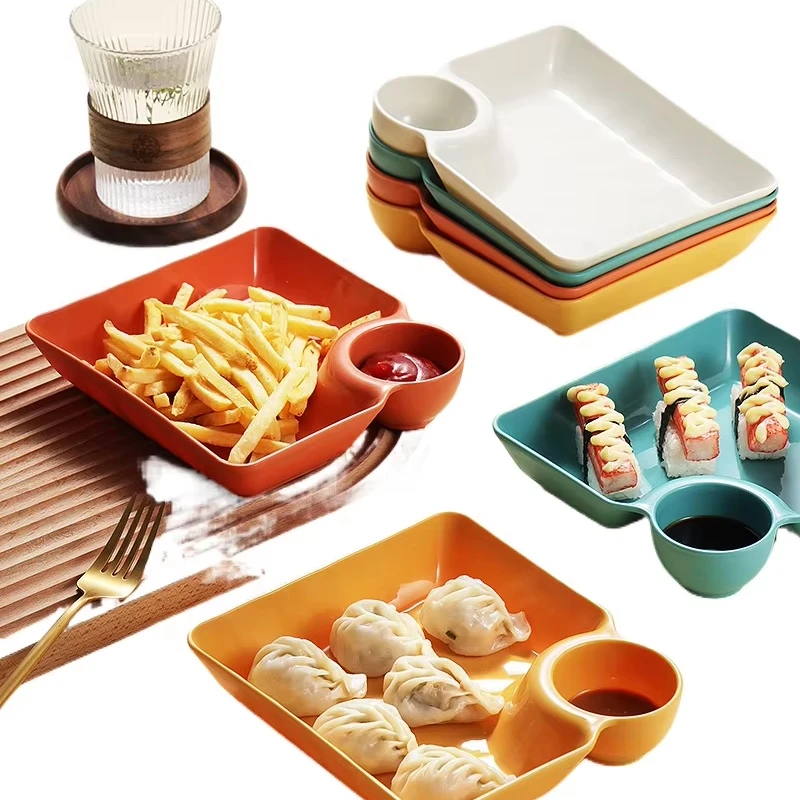 NEWELL Home Creative Square Plastic Household Dumplings with Vinegar Plate Sushi Japanese Serving Plate Snack Plate