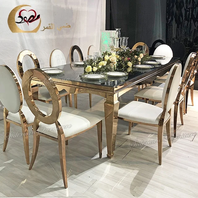 Лидер продаж, роскошные современные столовые Столы из Нержавеющей стали с зеркальным стеклом для свадебных торжеств