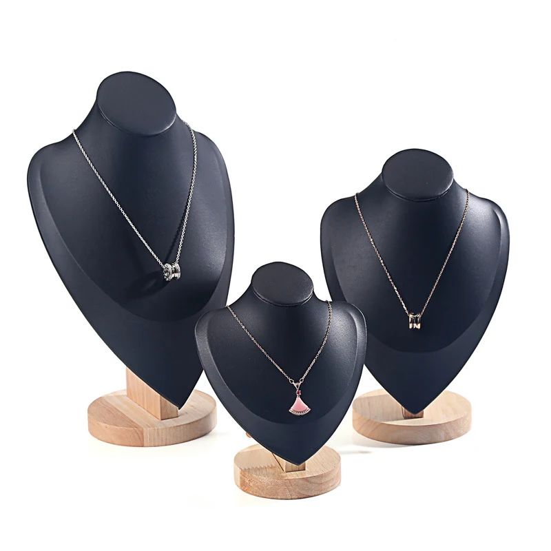 Professional Custom Jewelry Store Chain Display Stand White Pink Velvet Wood Jewelry Display Neck Necklace Bust For Show