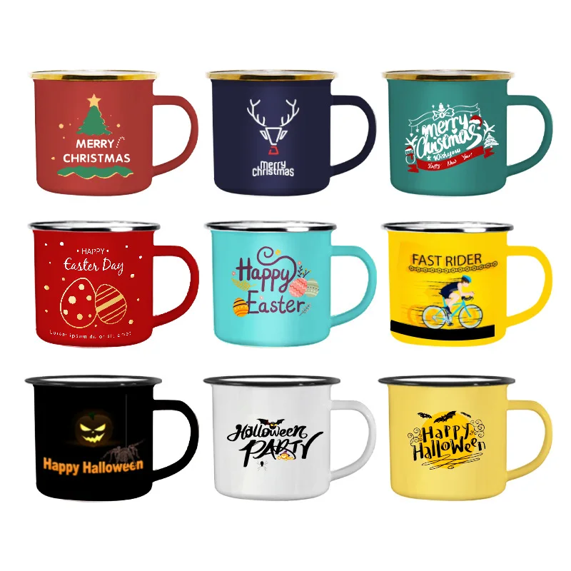 Custom logo Christmas Coffee Mug wholesale 12 oz Tea Enamel Mug Camp Drinking Cups for Indoors and Outdoors