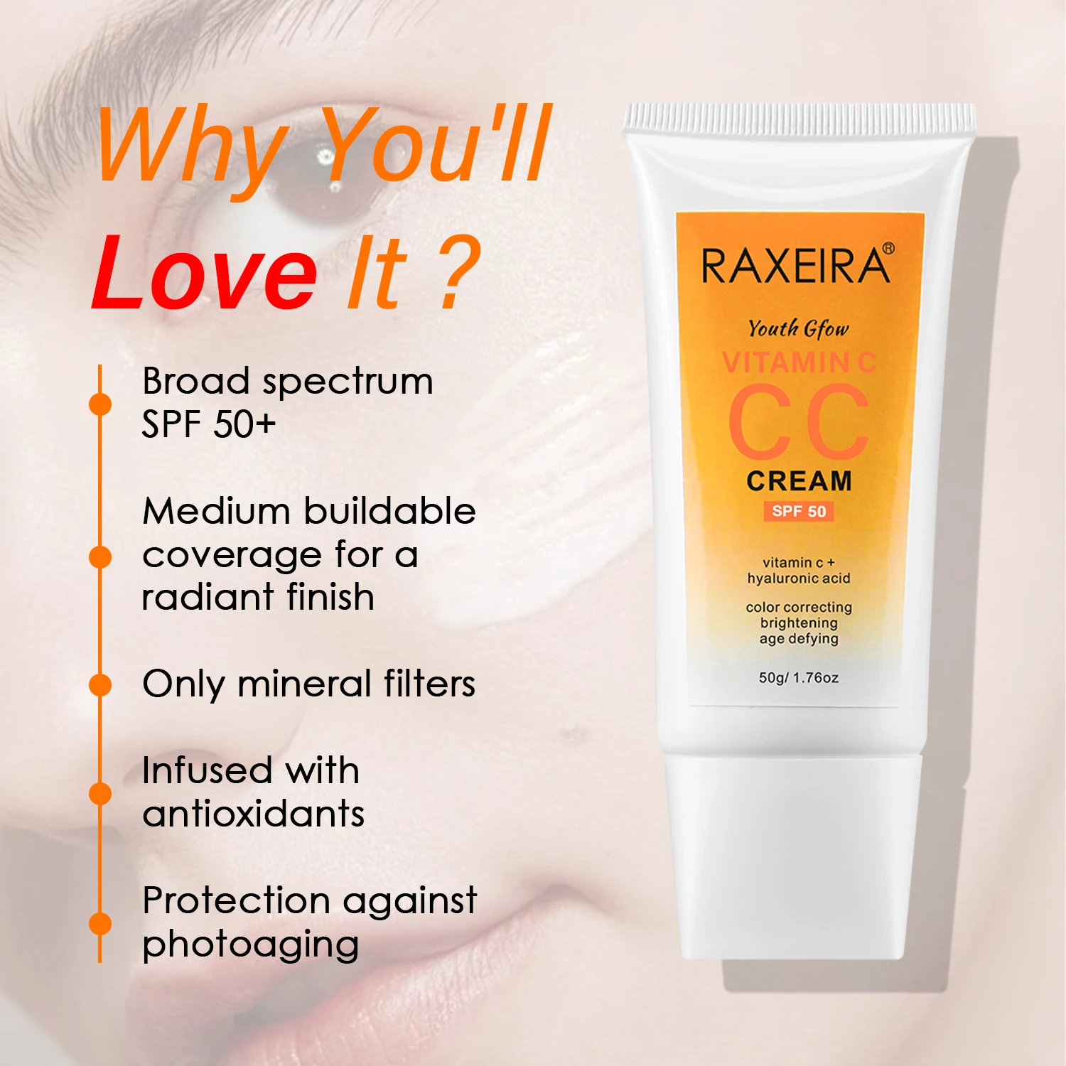 OEM/ODM Vitamin C BB And CC Creams Uv Protection Facial Sunscreen SPF 50 Moisturizing Makeup CC Cream Foundation