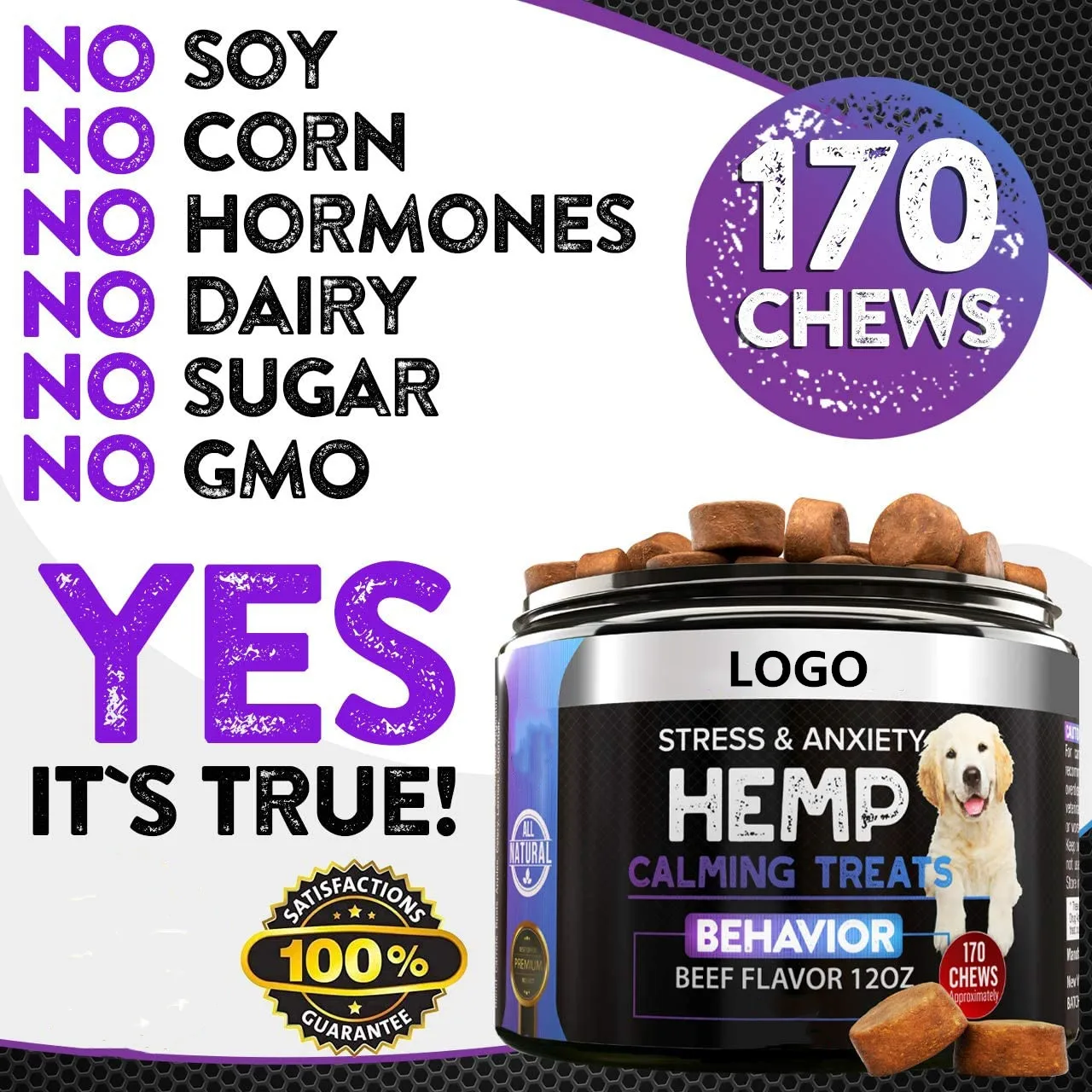 Конопляное успокаивающее лакомство для собак конопляное масло 120 мягких