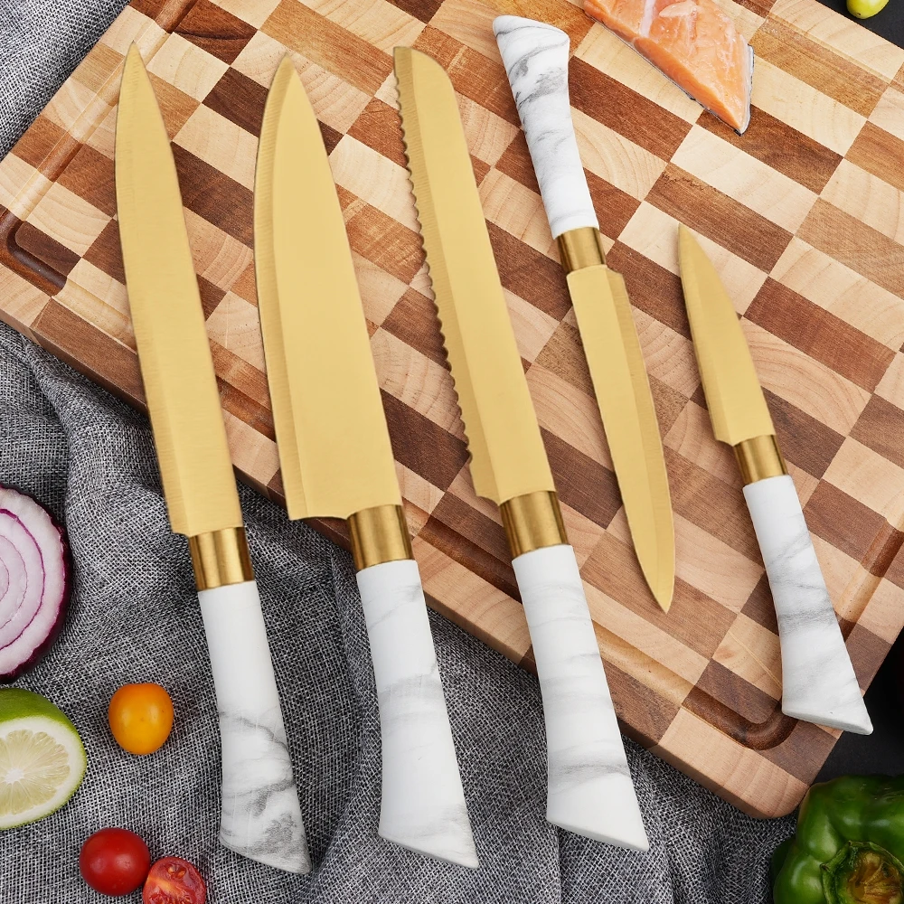 TOALLWIN juego de cuchillos de cocina marble grain handle gold kitchen knife chef kitchen knife set kitchen knives