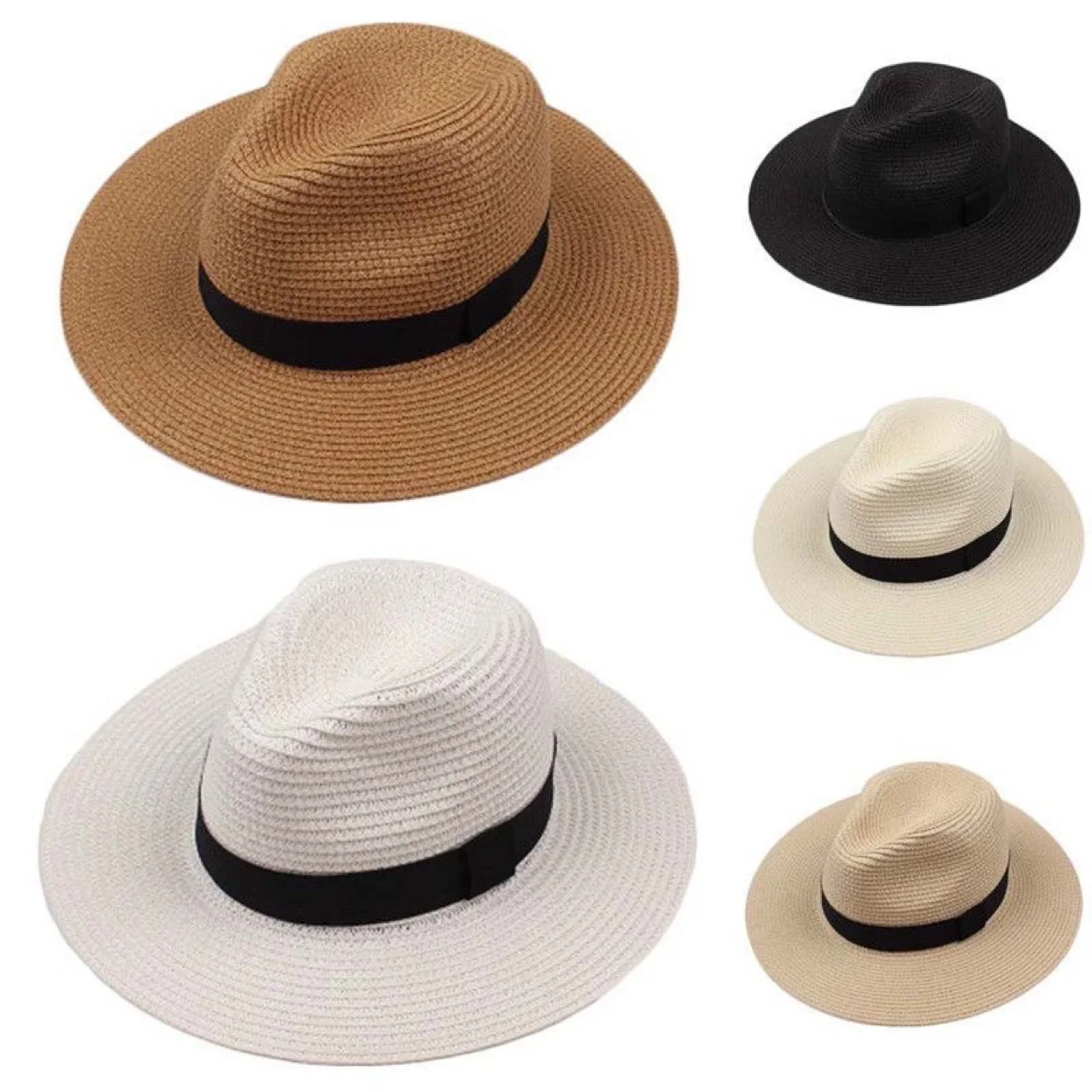 Wholesale Custom Logo Summer Breathable Wide Brim Sunscreen Panama Hat Sun Protection Straw Hat