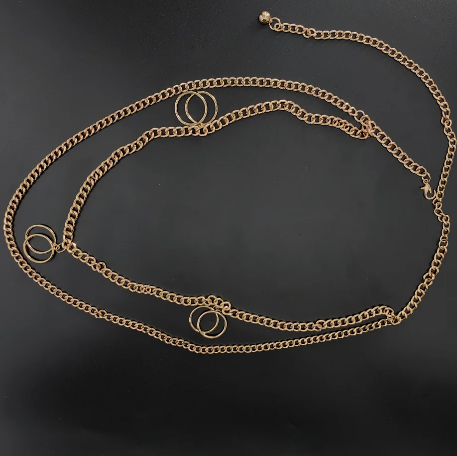 Ladies Fashion Accessories Luxury Designer High Quality Gold Silver Metal Thick Chain Waist Belts for Women