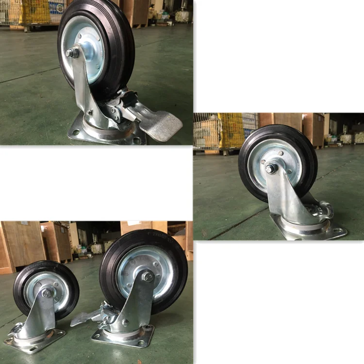 Factory Direct 150 200 mm Black Hard Solid Rubber swivel caster wheel with Steel disc core Trash bin Caster for wire mesh trolle