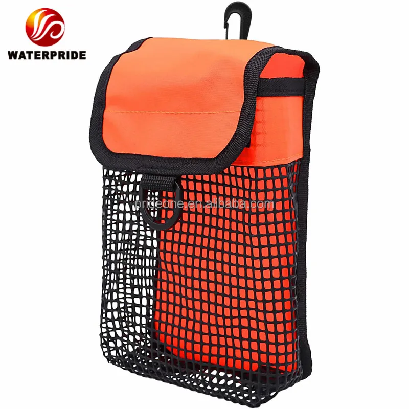 Customize Safety Surface Marker Buoy Mesh Storage Pocket Snorkeling Equipment Holder Carry Pouch Orange Scuba Diving Gear Bag
